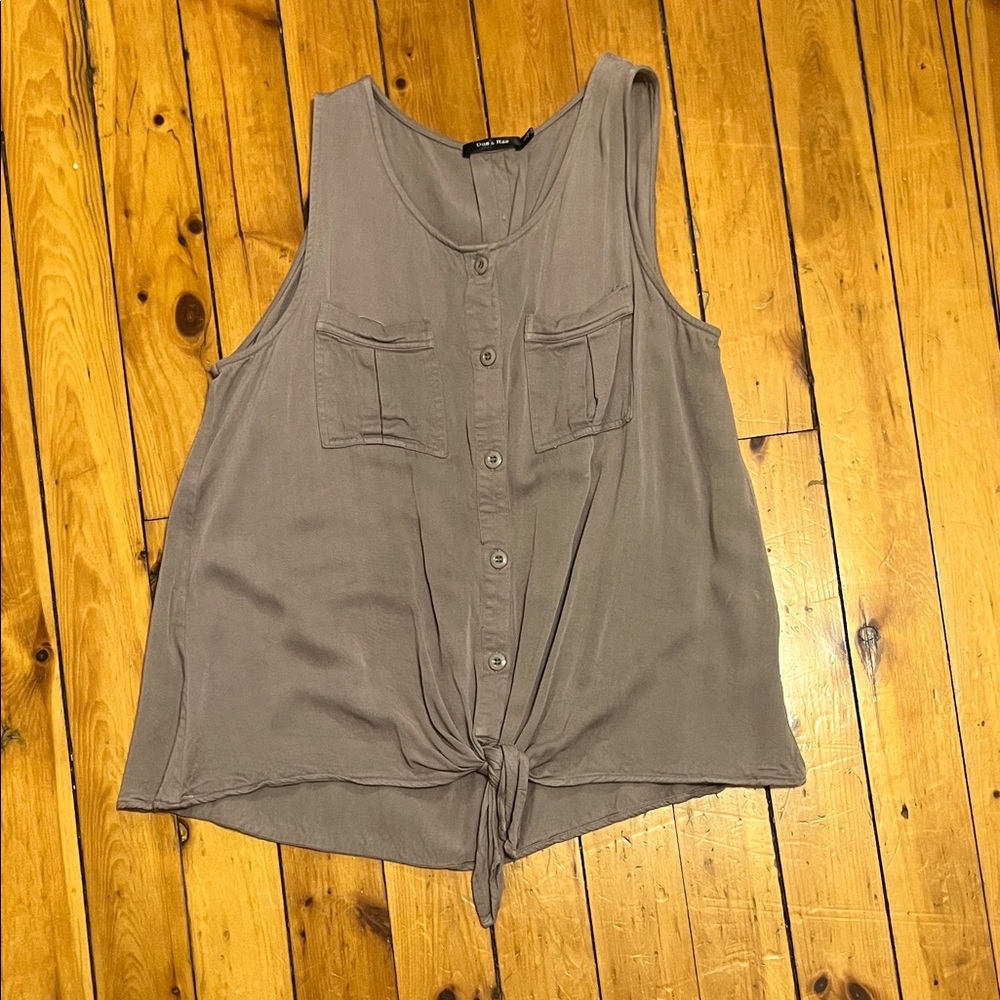 Doe & Rae Sleeveless Button-Down Blouse - Taupe